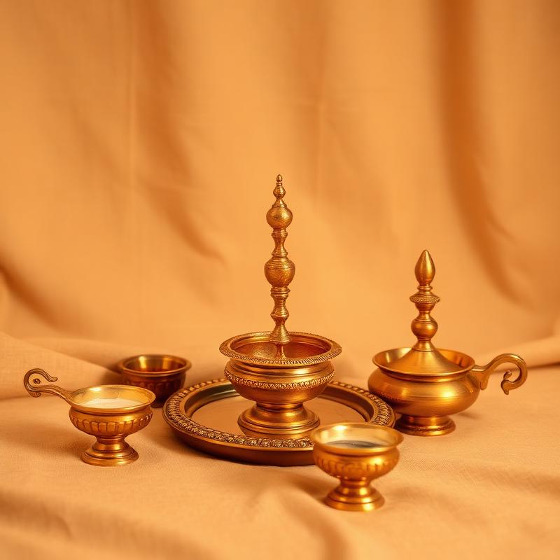 Traditional brass pooja utensils and items